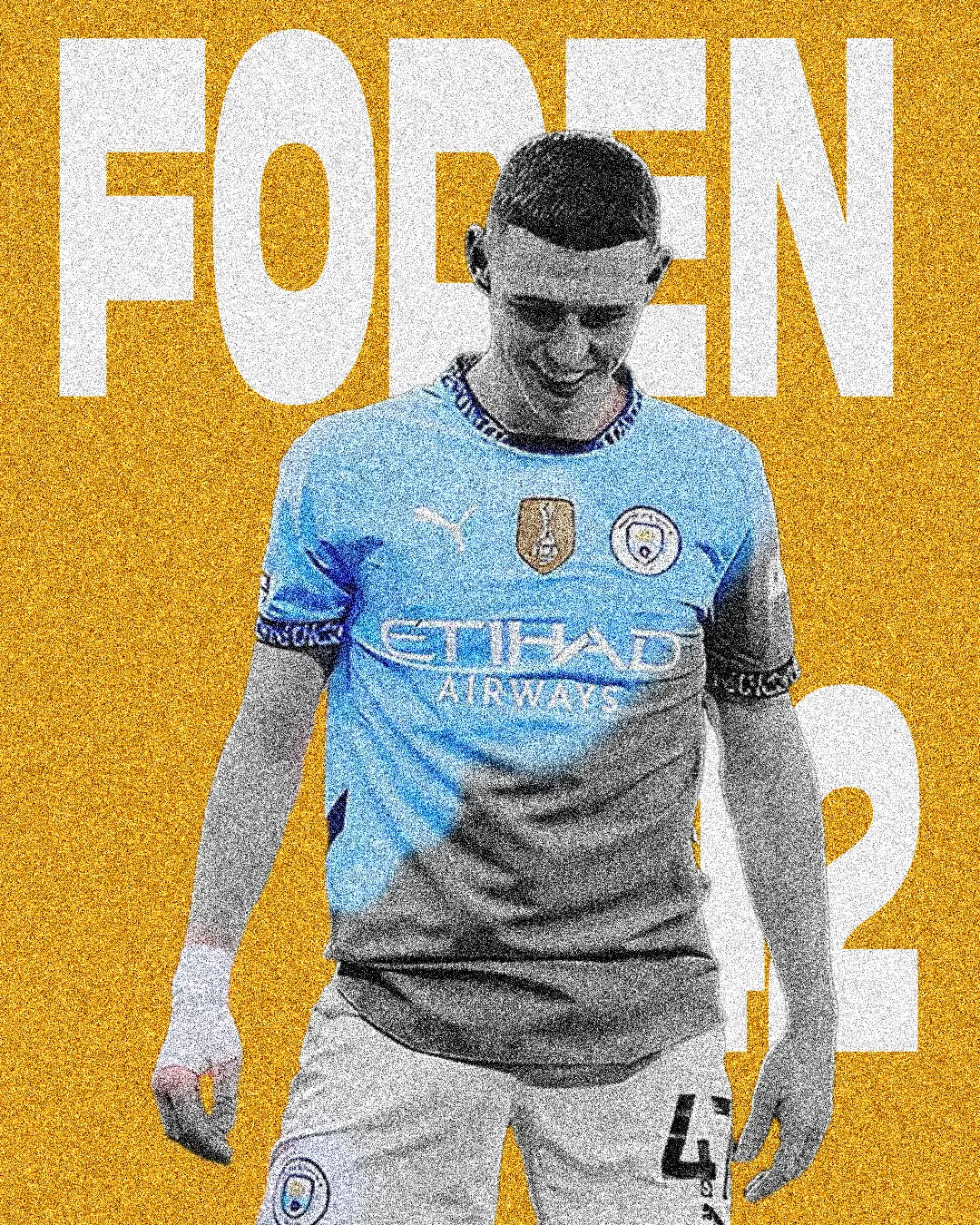 Grafica realizzata per i social ritrae Phil Foden, centrocampista del Manchester City.
